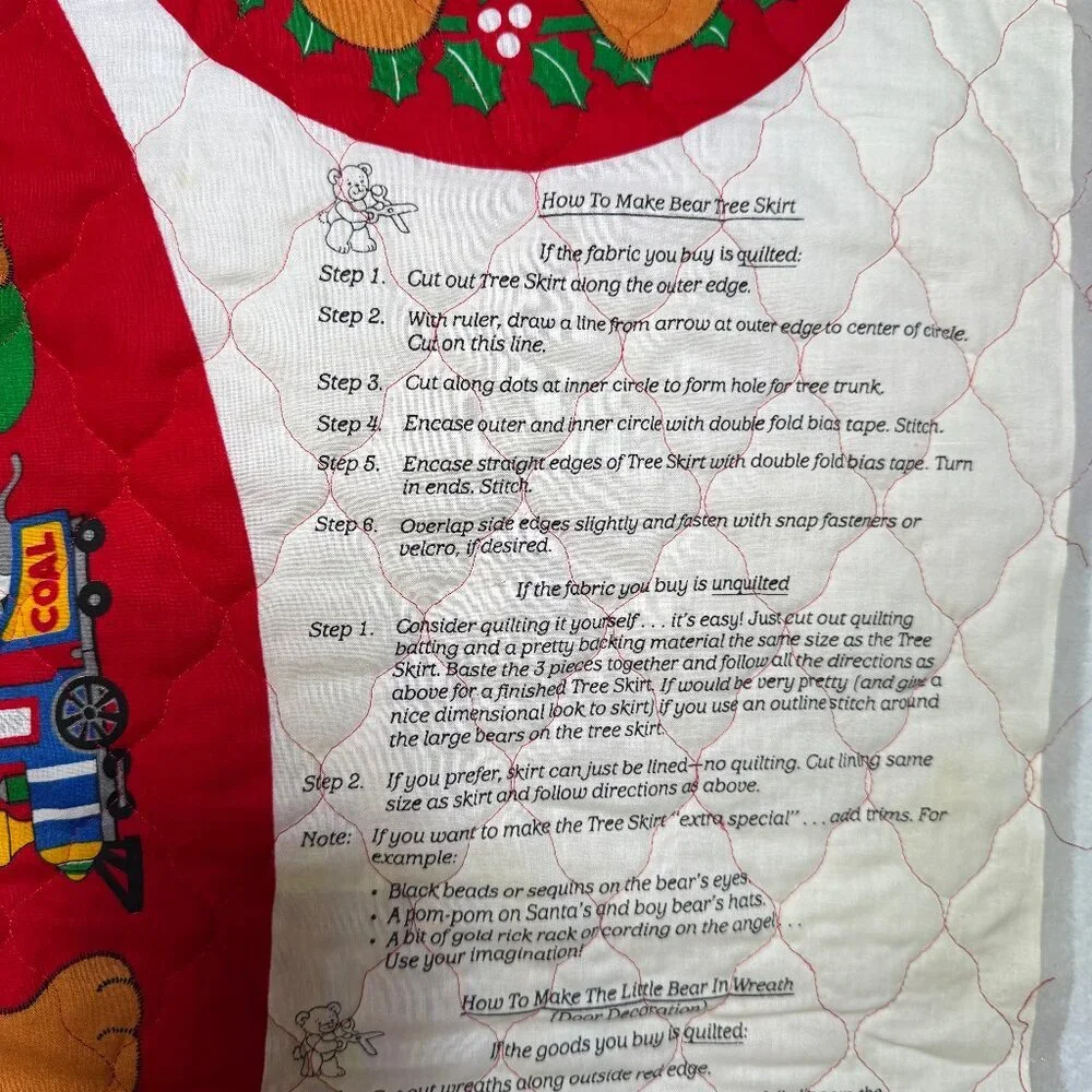 Vintage Pre-quilted Teddy Bear Christmas Tree Skirt Panel